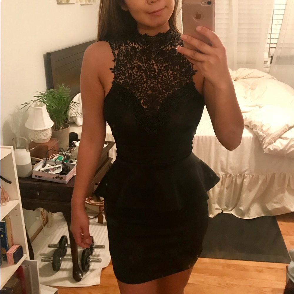 black open back peplum dress